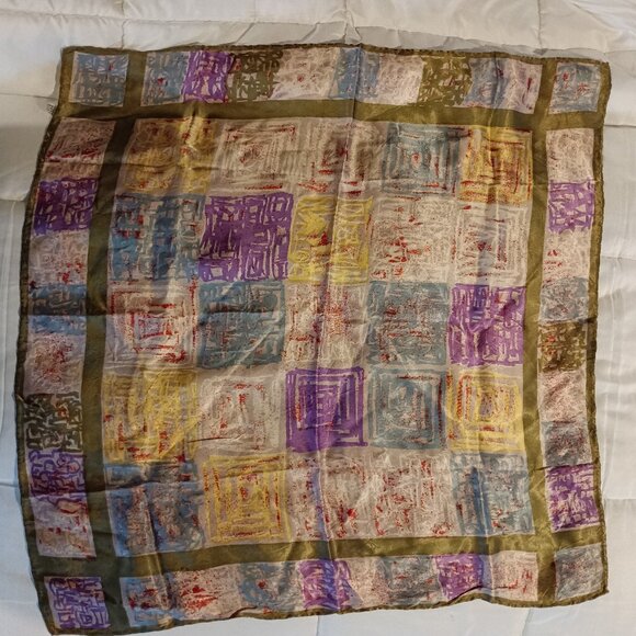 Vintage Scarf Water Repellant Hand Rolled Screen Printed Made in Italy 26x26 - Picture 2 of 8